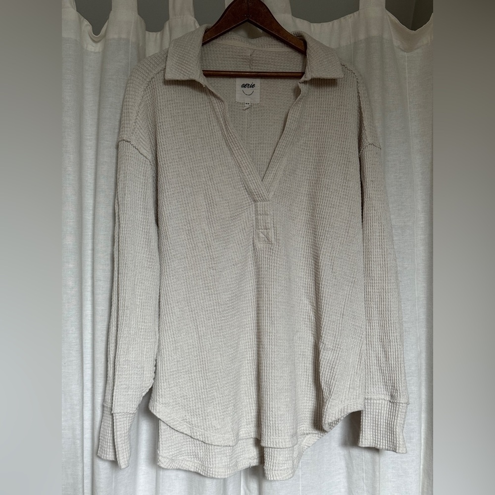 Aerie Off-White Waffle Knit Top